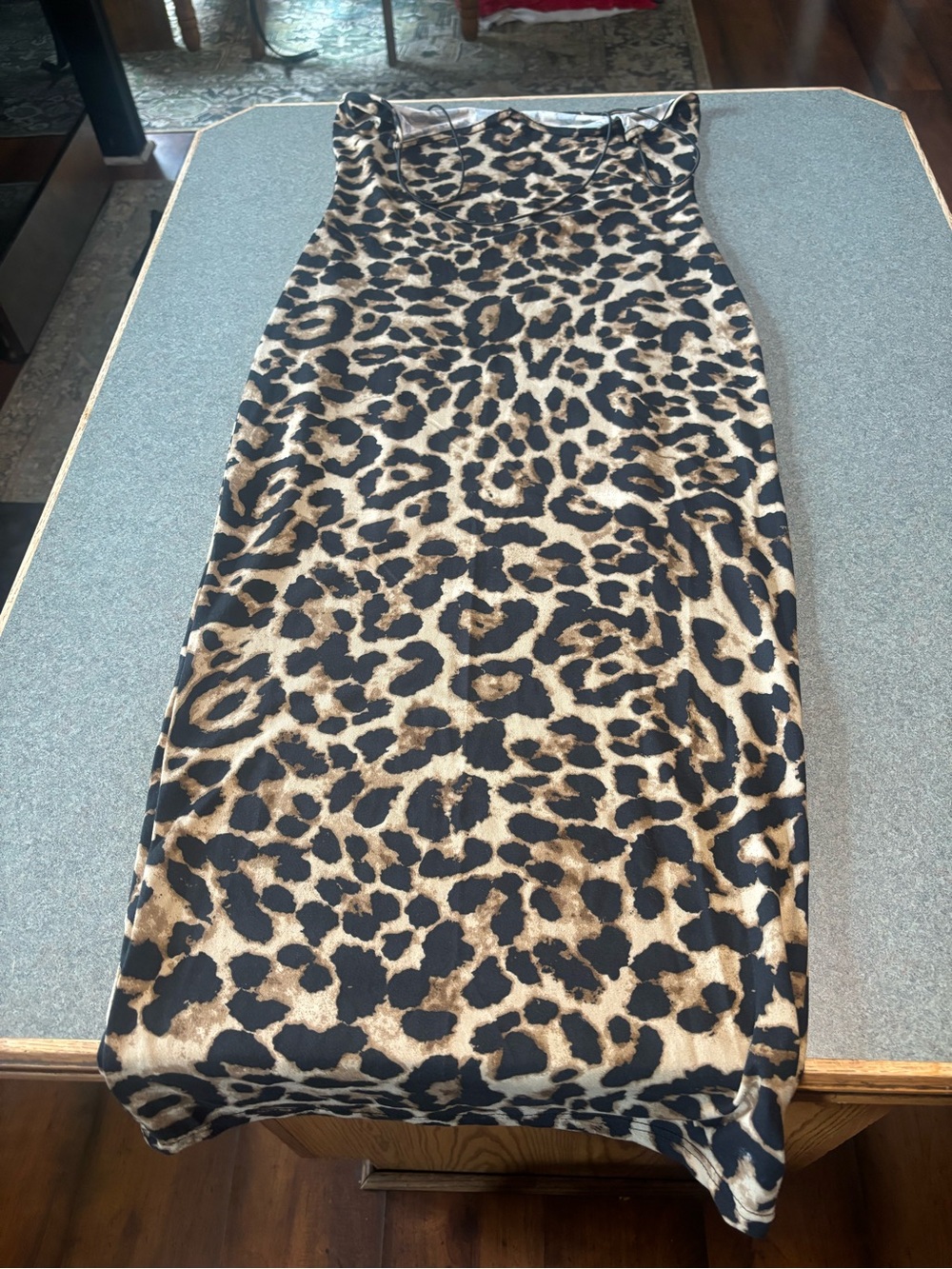 Leopard Print Bodycon Midi Dress - Black and Tan